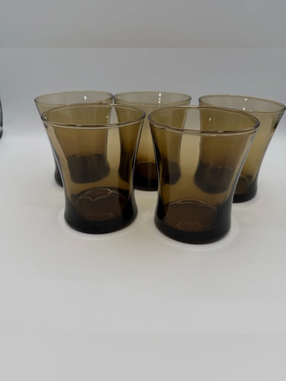 Vintage Smokey Amber Brown Glass Tumblers 10 oz Juice Rocks Glasses. Set of 5